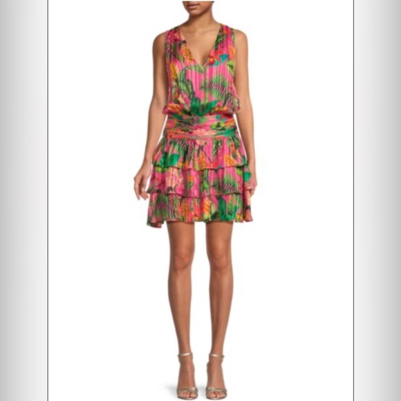 RAMY BROOK Wilson Tropical Silk Blend Mini Dress in Wild Pink💞NWT💞Size 6 - Picture 1 of 5